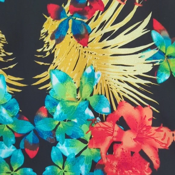 Roz & Ali Floral Sheer Button Down Tropical Blouse Woman 2X Black Blue - Picture 8 of 16